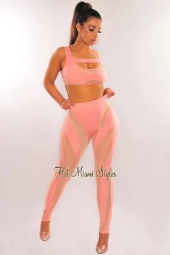 Vendor-unknown Blush Nude Illusion Sleeveless Stirrup Pants Two Piece Set Just In