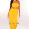 GOODTIME USA Just In Canary Yellow Smocked Bandeau Palazzo Pants Two Piece Set
