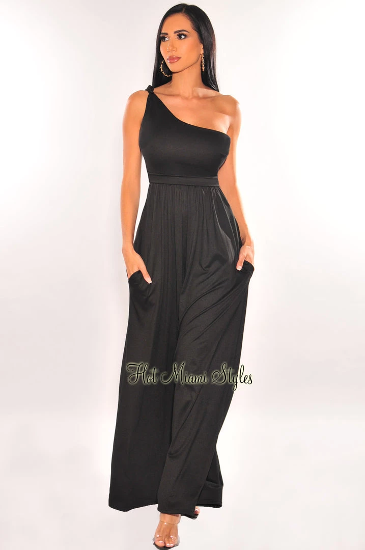 Dexire Black One Shoulder Sleeveless Palazzo Jumpsuit