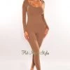 Vendor-unknown HMS Essential: Toffee Seamless Scoop Neck Long Sleeve Jumpsuit Just In