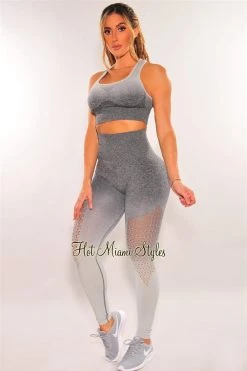 Sole Mio (set) HMS Fit: Light Gray Gradient Marl Seamless Padded Leggings Two Piece Set