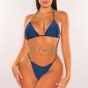 Hollywood & I Navy Gold Chain Halter Triangle Top Bikini Just In