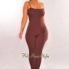 Flauntings Chocolate Spaghetti Straps Cut Out Back Jumpsuit Just In