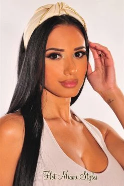 Vendor-unknown Nude Shimmery Gold Chain Knotted Headband