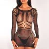Yelete Group Black Cut Out Long Sleeve Chemise Mini Dress Lingerie