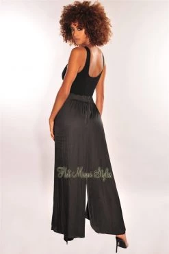 Vendor-unknown Black Silky High Waist Pleated Palazzo Pants Just In