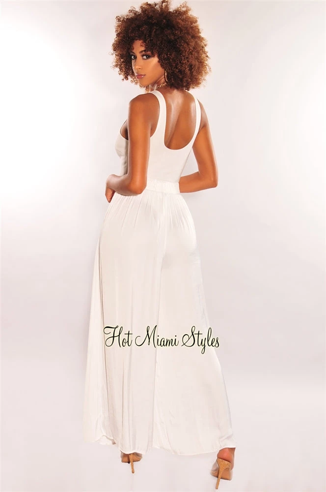 Vendor-unknown White Silky High Waist Pleated Palazzo Pants