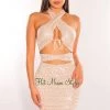 ARK & Co Champagne Sequins Halter CrissCross Cut Out Ruched Dress Just In