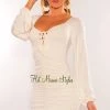 Elan International Off White Ruched Lace Up Long Sleeve Dress
