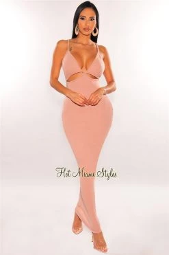 Vendor-unknown Just In Blush V Neck Spaghetti Straps Cut Out Maxi Dress