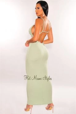 Vendor-unknown Sage V Neck Spaghetti Straps Cut Out Maxi Dress