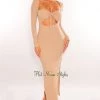 Vendor-unknown Taupe Ribbed Long Sleeve Cut Out Double Slit Dress Just In