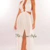 LUXXEL White Halter Tie Up Cut Out O-Ring Slit Maxi Dress Just In