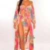 Goodtime USA Multi Color Palm Print Off Shoulder Double Slit Skirt Two Piece Set Just In
