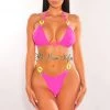 Hollywood & I Hot Pink Neon Chain Halter Triangle Top Bikini Just In