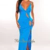 SPRING HAZE Just In Blue Spaghetti Straps Knotted Cut Out Slit Maxi Dress