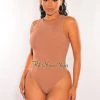 LA LUXE HMS ESSENTIAL: Mocha Ribbed Round Neck Sleeveless Bodysuit Just In