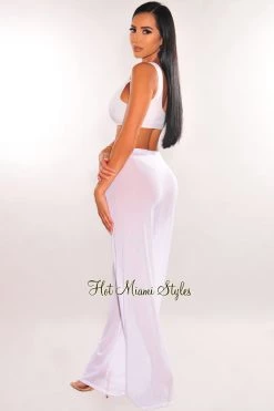 Sole Mio (set) Just In White Mesh Drawstring Palazzo Cover Up Pants