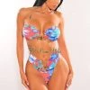Hollywood & I Just In Coral Floral Print Padded Bandeau Gold Ring High Cut Bikini
