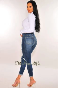 Vendor-unknown Just In Dark Denim Distressed Butt-Lifting Skinny Jeans