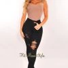 Vendor-unknown Just In Black Denim High Waist Distressed Leg Slit Hem Jeans