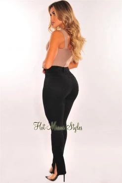 Vendor-unknown Just In Black Denim High Waist Distressed Leg Slit Hem Jeans