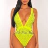 Vendor-unknown Just In Neon Yellow Silver Rhinestone Cut Out Swimsuit