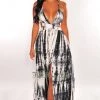 Vendor-unknown Gray Tie Dye Cut Out Back Double Slit Maxi Dress Just In