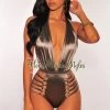 Vendor-unknown Smoke Halter Gold Button Strappy Sides Swimsuit