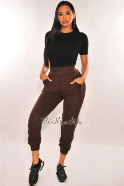 Pixie Dust HMS Lounge: Chocolate Brown Fleece Jogger Pants Just In