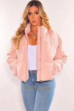 Vendor-unknown Baby Pink Puffer Bomber Jacket Just In