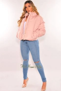 Vendor-unknown Baby Pink Puffer Bomber Jacket Just In
