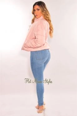 Vendor-unknown Baby Pink Puffer Bomber Jacket Just In