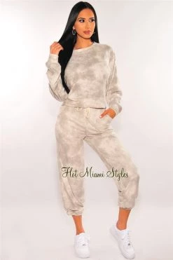 Pixie Dust HMS Lounge: Gray Tie Dye Soft Touch Drawstring Jogger Pants