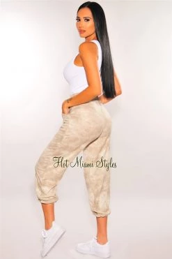 Pixie Dust HMS Lounge: Taupe Tie Dye Soft Touch Drawstring Jogger Pants