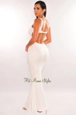 Dexire White Sleeveless Cut Out Back Maxi Dress