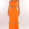 LUXXEL Orange Linen Halter O-Ring Cut Out Maxi Dress