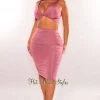 MEEK Mauve Silky Knotted Sleeveless Ruched Skirt Two Piece Set Sets