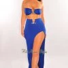 Dexire Royal Blue Strapless Tie Up Gold Ring Slit Skirt Two Piece Set Just In