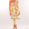 MEEK Off White Multi Color Floral Print One Shoulder Ruched Dress
