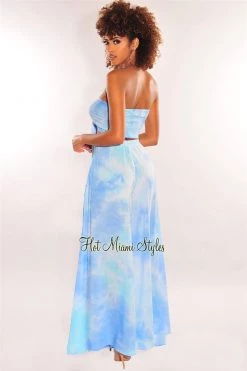 Vendor-unknown Just In Sky Blue Tie Dye Tie Up Palazzo Two Piece Set
