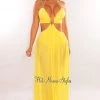 CHERRY MELLOW Yellow Halter Mesh O-Ring Cut Out Maxi Dress