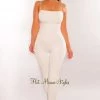 Flauntings White Spaghetti Straps Cut Out Back Jumpsuit