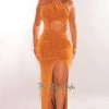 LUXXEL Caramel Shimmery Twist Rope Cut Out Slit Maxi Dress Dresses