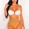 Vendor-unknown Just In White Caramel Crochet Bandeau O-Ring High Cut Bikini
