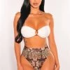 Vendor-unknown White Snake Print Crochet Bandeau O-Ring High Cut Bikini Just In
