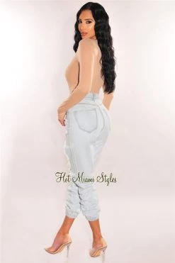 Vendor-unknown Just In Light Denim Ripped Loose Fit High Waist Joggers Jeans