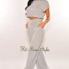 Sole Mio (set) Gray Marl Short Sleeve Palazzo Two Piece Set Just In