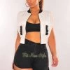 KAYLECOLLECTION White Black Cargo Buckle Side Slit Zipper Crop Top