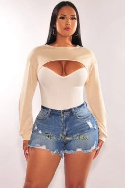 HYFVE Outerwear Nude Long Sleeve Cropped Cut Out Sweater